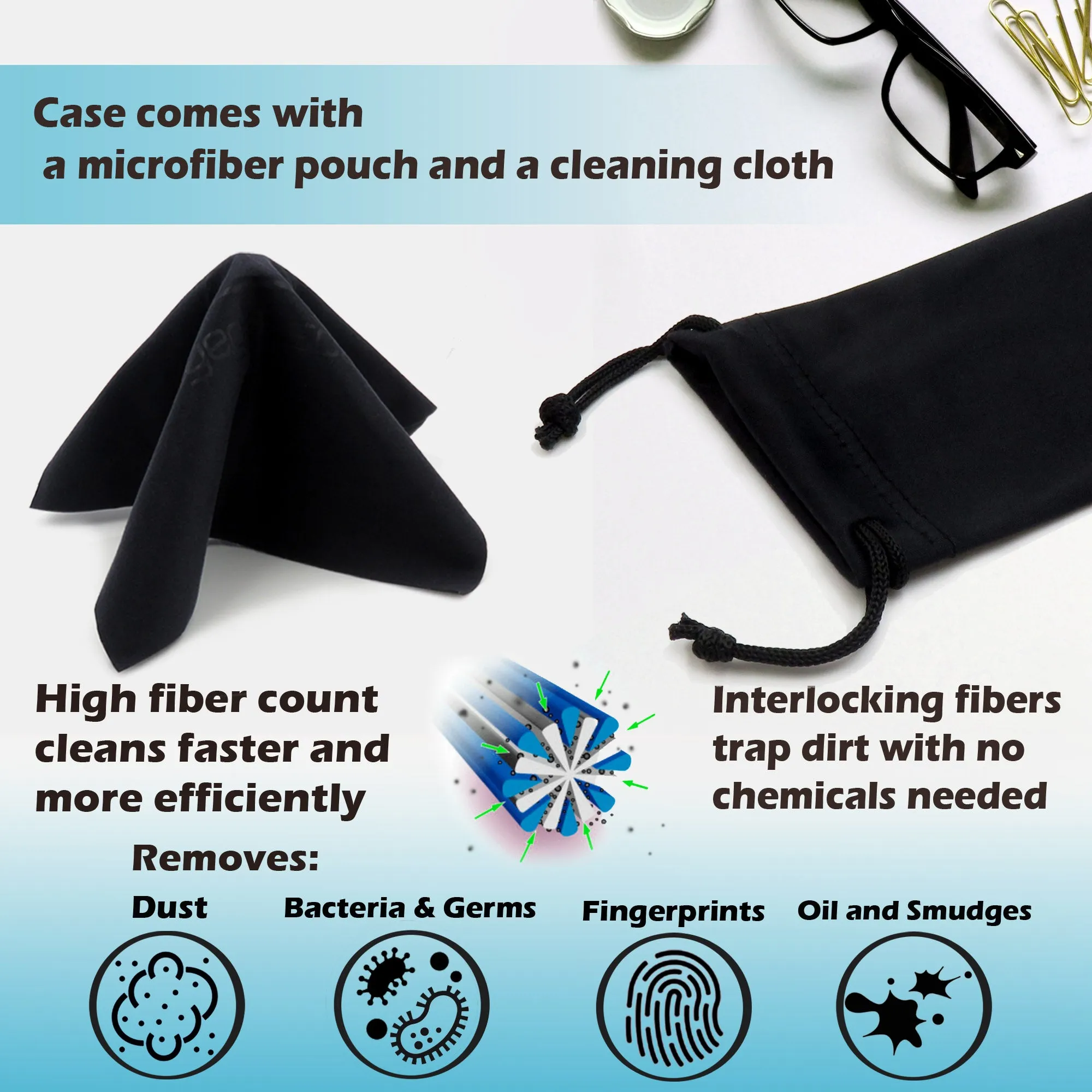 Small Hard Eyeglass Case, Reading Glasses Case w/ Drawstring Pouch & Cleaning Cloth ( S5 Rough Black)