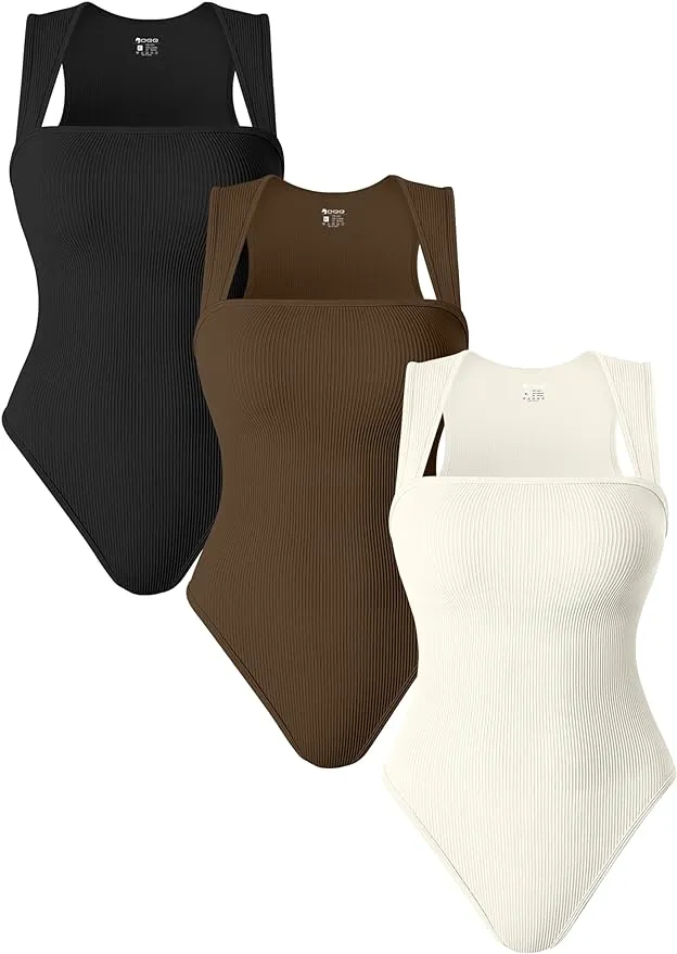 Snatched Waist Square-Neck Ribbed Bodysuit