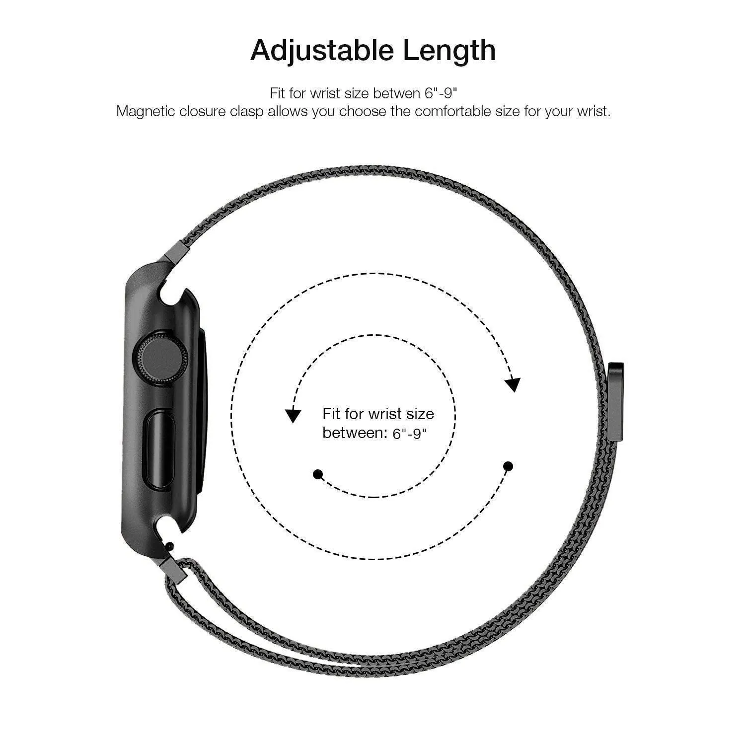 Stainless Steel Mesh Milanese Loop Compatible for Apple Watch Band with Case 38mm, Adjustable Magnetic Closure Replacement Wristband iWatch Band for Apple Watch Series 3 2 1 - Black