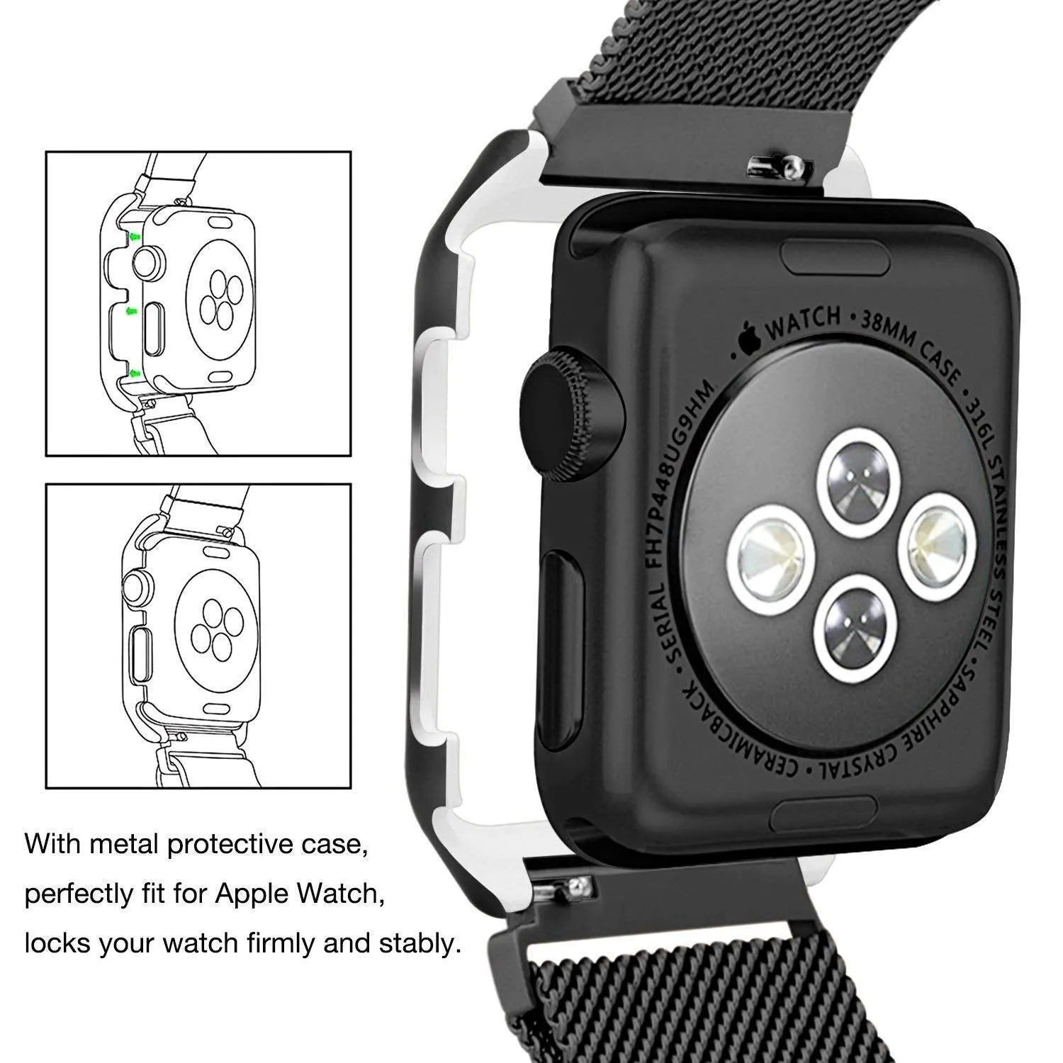 Stainless Steel Mesh Milanese Loop Compatible for Apple Watch Band with Case 38mm, Adjustable Magnetic Closure Replacement Wristband iWatch Band for Apple Watch Series 3 2 1 - Black