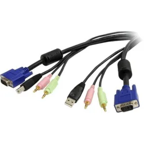 StarTech.com 10 ft 4-in-1 USB VGA KVM Cable with Audio and Microphone - 3.05 m USB KVM Cable - First End: 1 x 15-pin HD-15 - Male, 1 x USB Type A - Male, 1 x Mini-phone Stereo Audio - Male - Second End: 1 x 15-pin HD-15 - Male, 1 x USB Type B - Male, 1 x