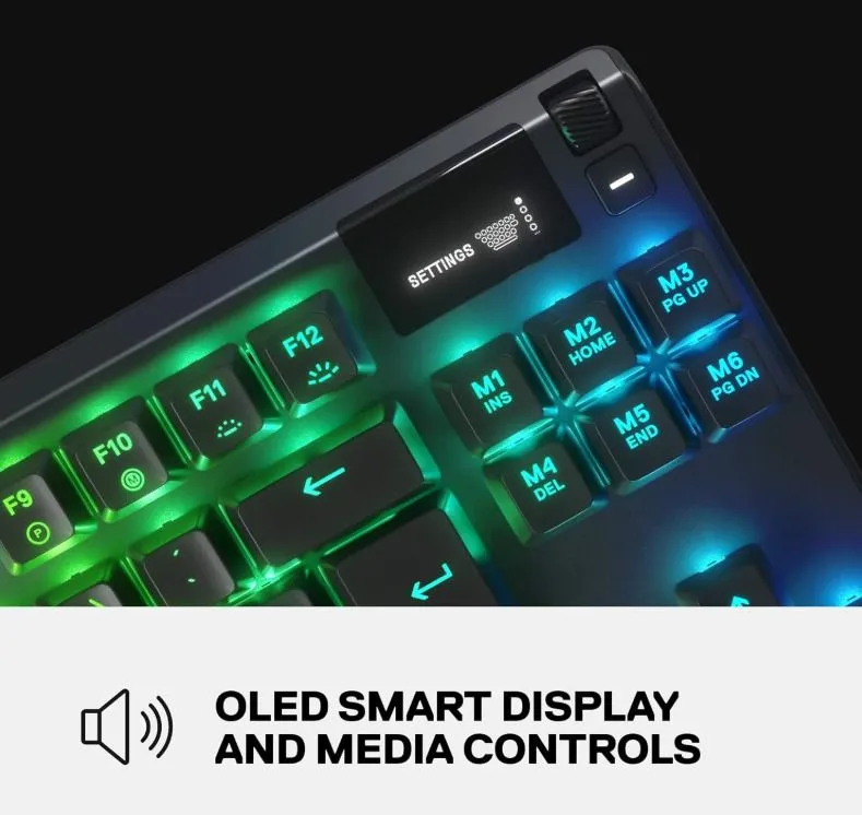 SteelSeries Apex 7 TKL Compact Mechanical Gaming Keyboard OLED Smart Display USB Passthrough and Media Controls Tactile and Quiet RGB Backlit (Brown Switch), Apex 7 TKL