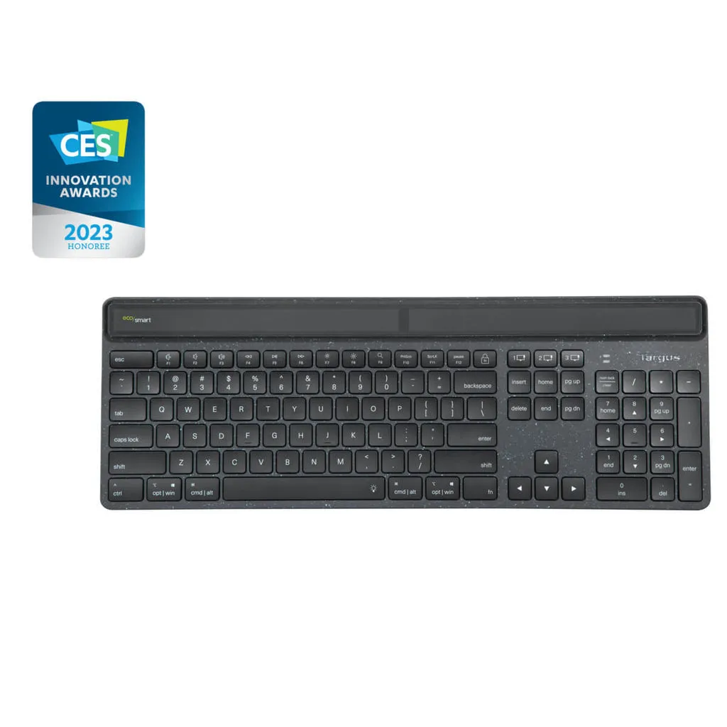 Targus Ecosmart - Keyboard - Sustainable Energy Harvesting - Antimicrobial - Backlit - Wireless - Bluetooth 5.0 - Qwerty