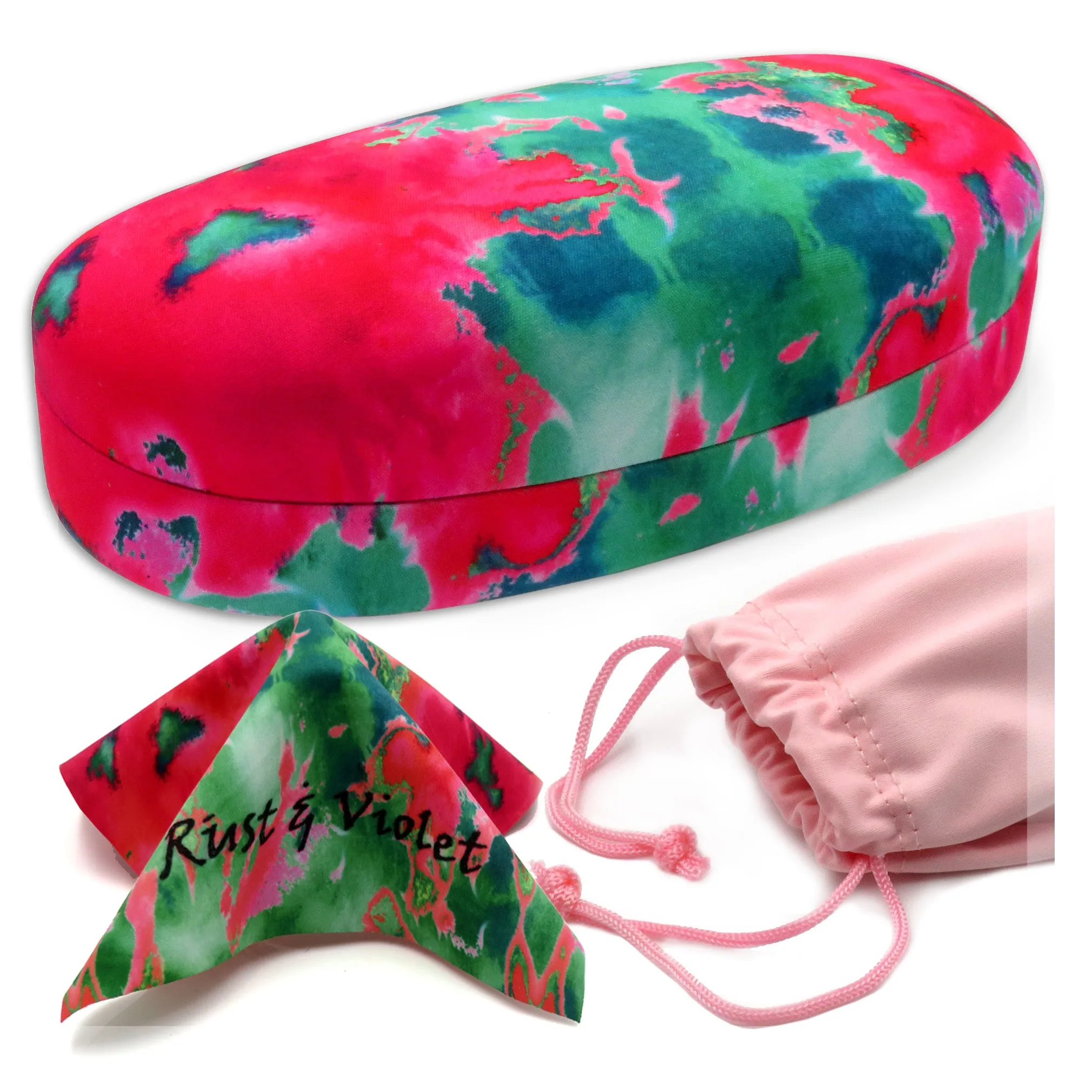 Tie Dye Medium Sunglasses cases / Large Eyeglasses case with Drawstring Pouch & Cloth (AS113 Pink)