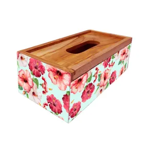 Tissue Paper Holder Box Wooden for Office Home - Hibiscus