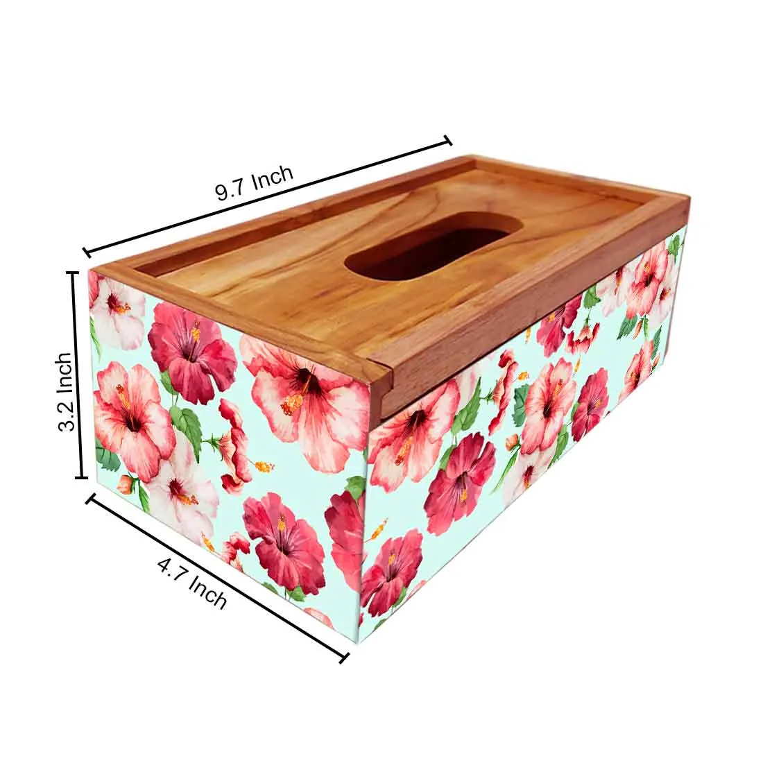 Tissue Paper Holder Box Wooden for Office Home - Hibiscus