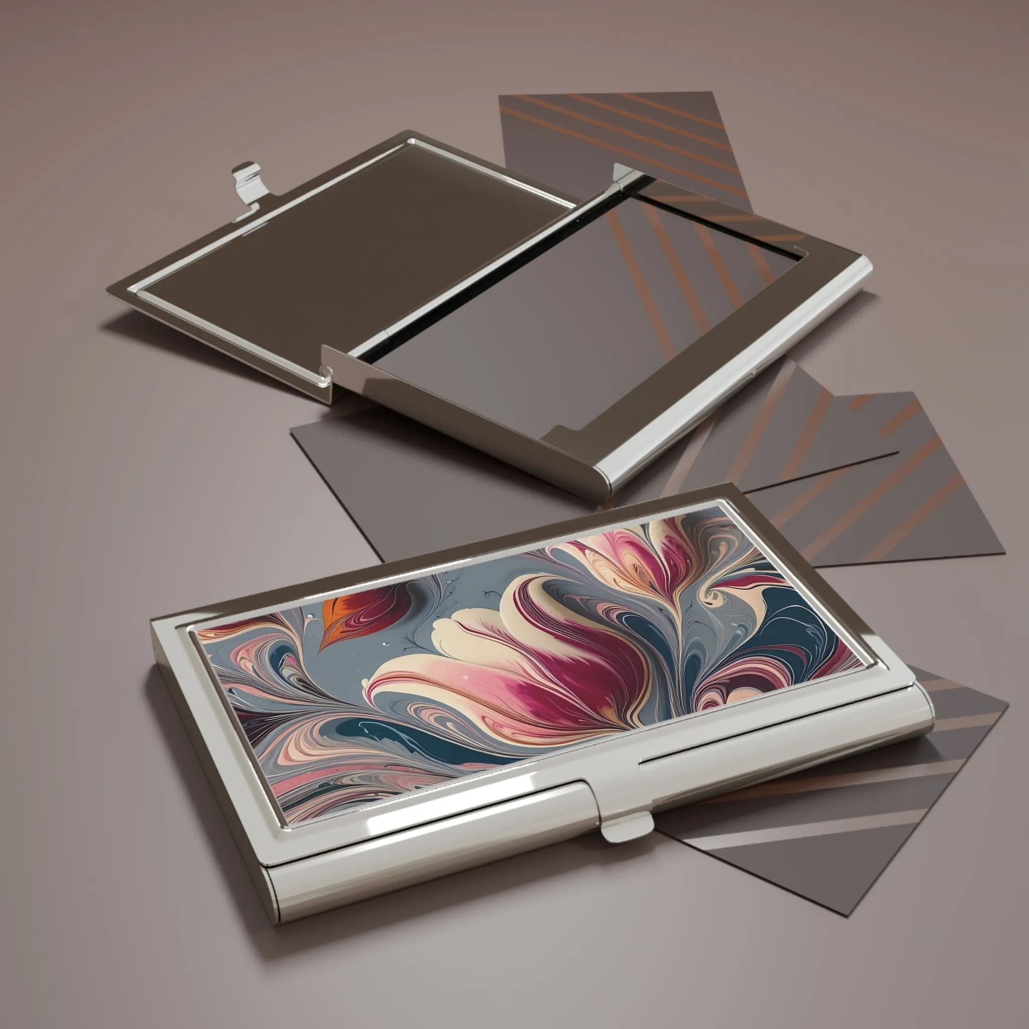 Traditional marbling art pink and purple Business Card Holder