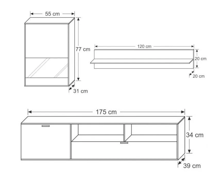 TV WALL UNIT SET RICO BLACK / GREY