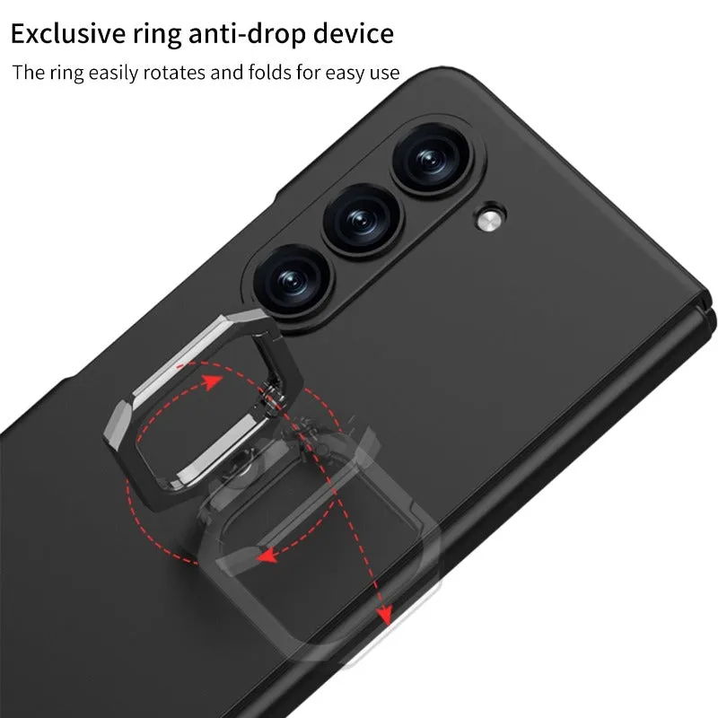 Ultra Thin Skin Friendly Matte Hard Phone Case With Metal Ring Bracket With Tempered Film For Samsung Galaxy Z Fold 5 4