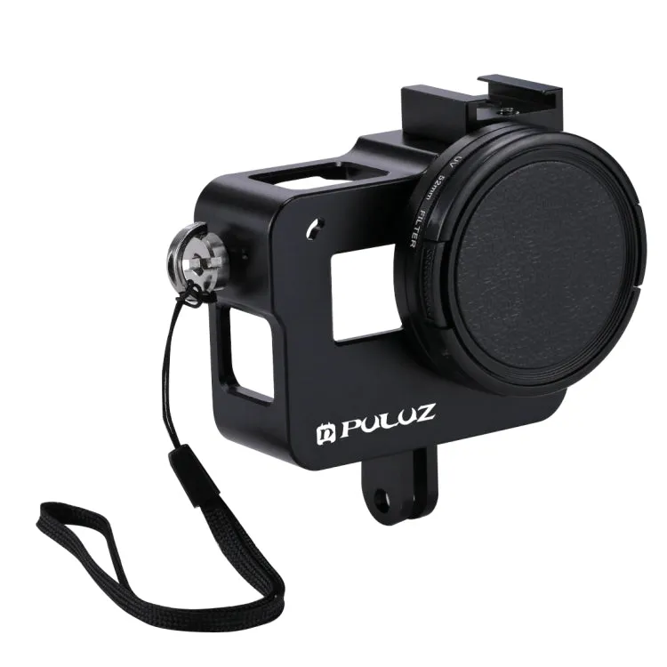 [US Warehouse] PULUZ Housing Shell CNC Aluminum Alloy Protective Cage with 52mm UV Lens for GoPro HERO(2018) /7 Black /6 /5(Black)