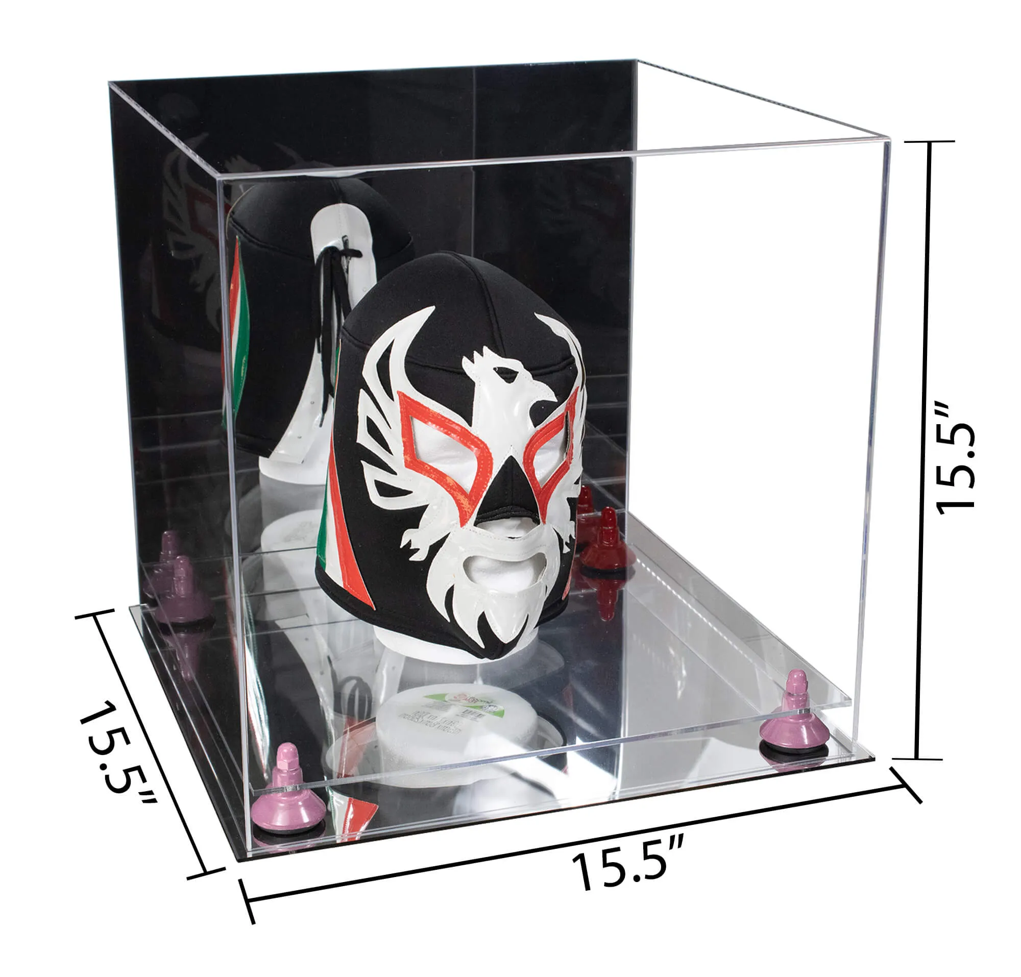 Versatile Display Case - Large Square Box with with Risers, Mirror Case and No Wall Mount 15.5" x 15.5" x 15.5" (A118)