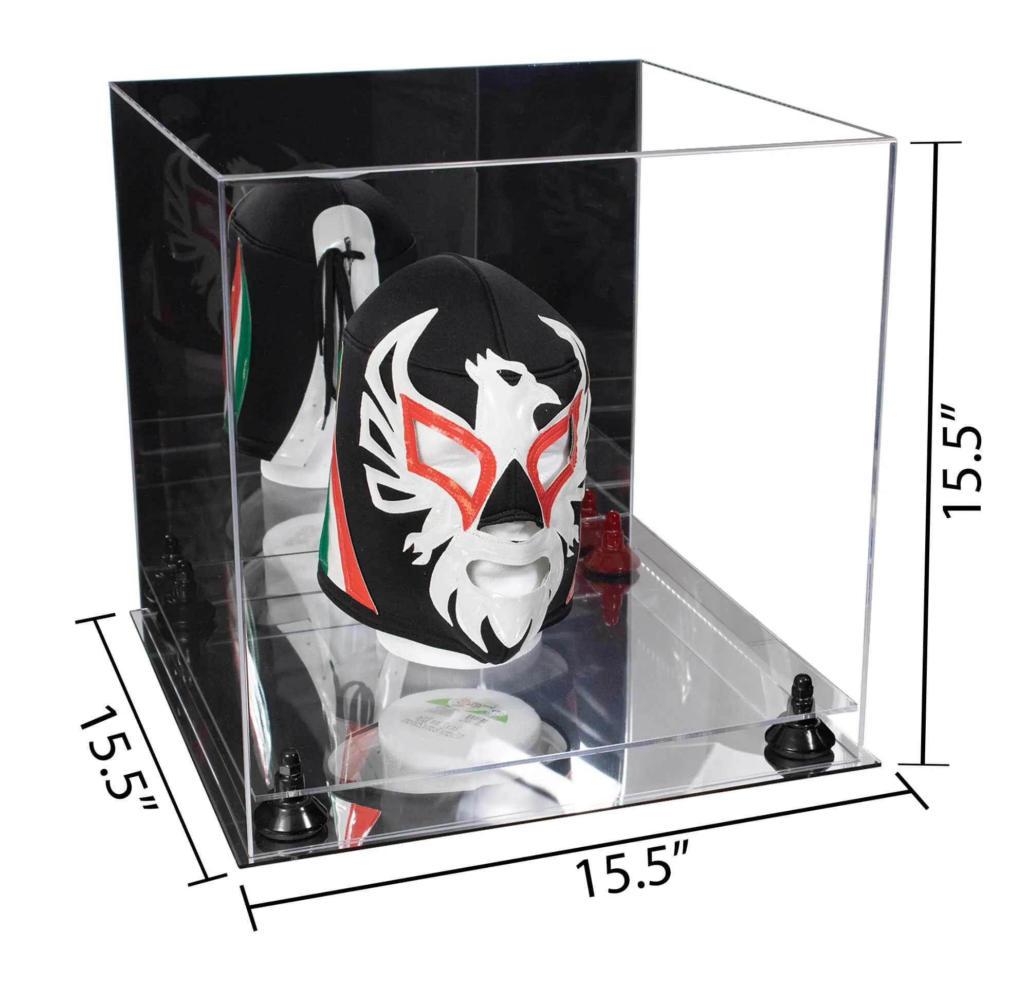 Versatile Display Case - Large Square Box with with Risers, Mirror Case and No Wall Mount 15.5" x 15.5" x 15.5" (A118)