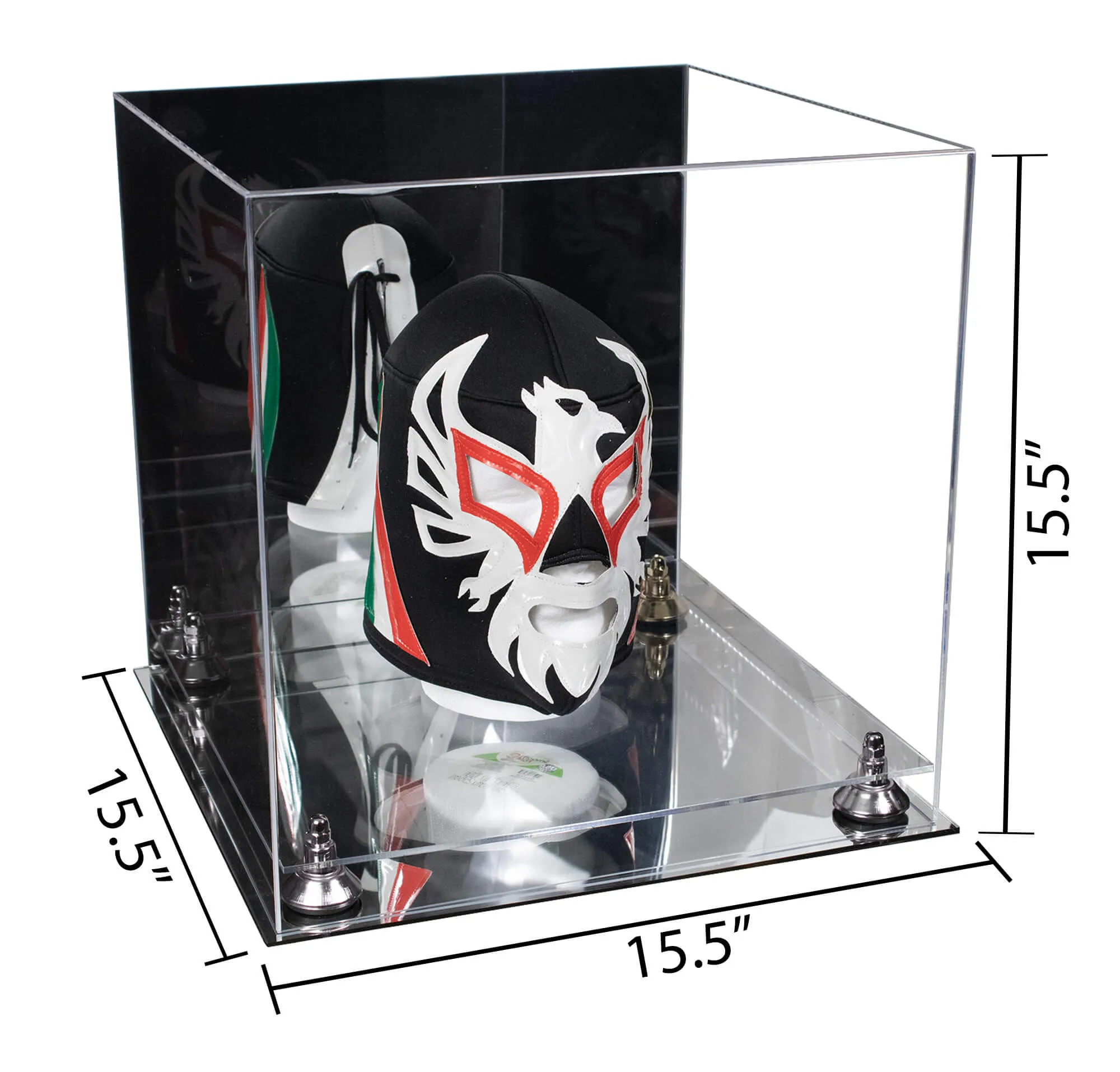 Versatile Display Case - Large Square Box with with Risers, Mirror Case and No Wall Mount 15.5" x 15.5" x 15.5" (A118)