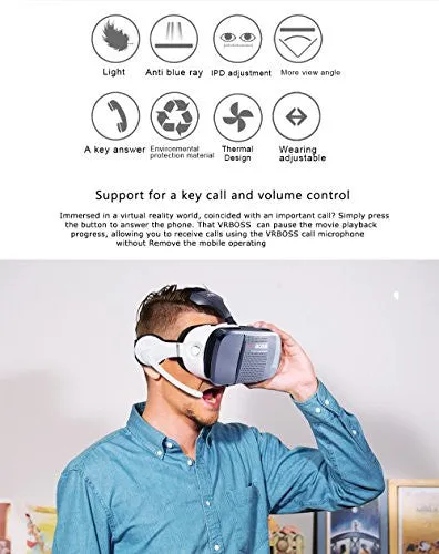 VIGICA VR BOSS Virtual Reality Headset 3D Glasses with Headphone for 4.0-6.3 inch Smartphone with Bluetooth Remote...