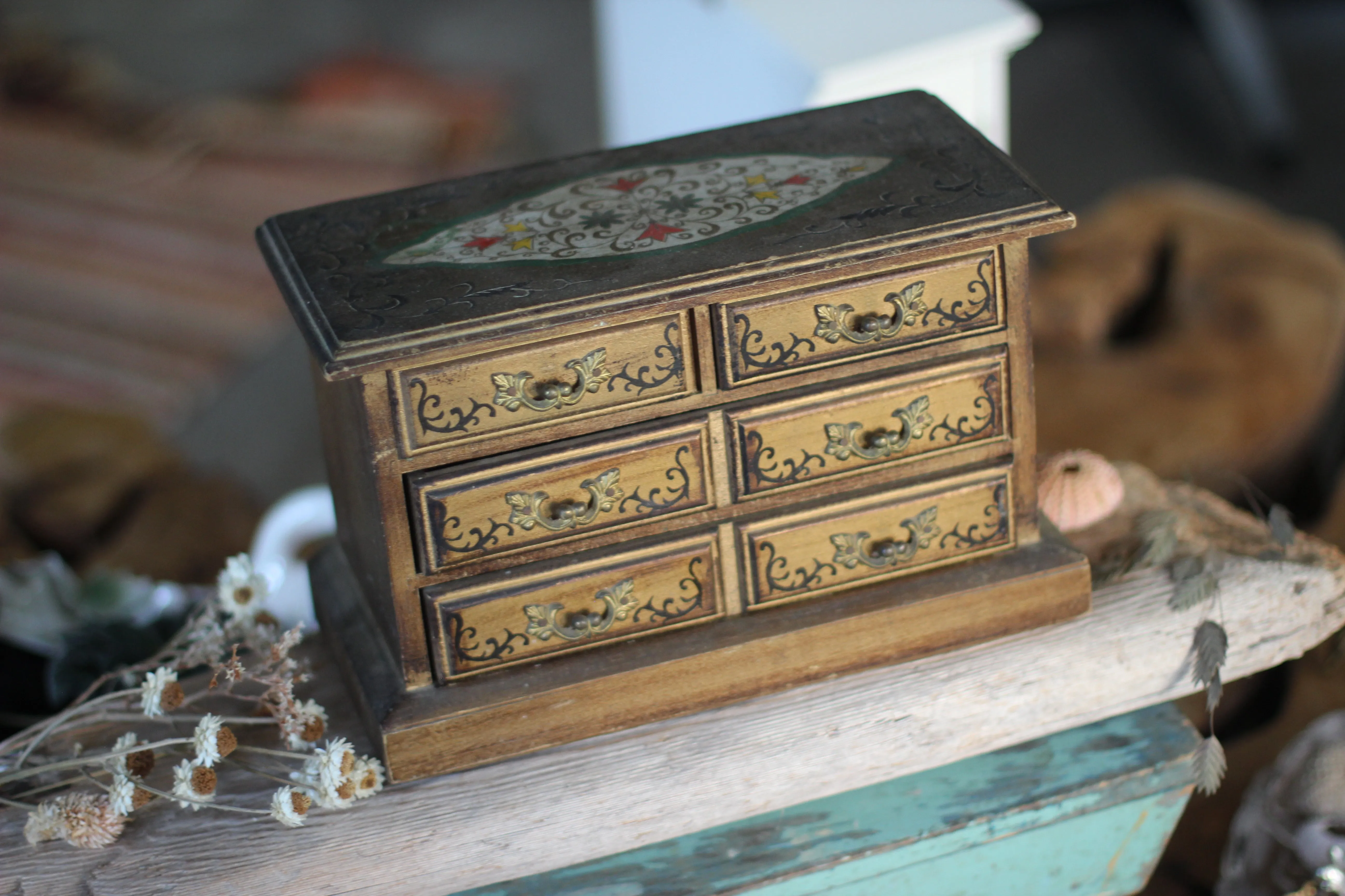 Vintage Florentine Wood Jewelry Box