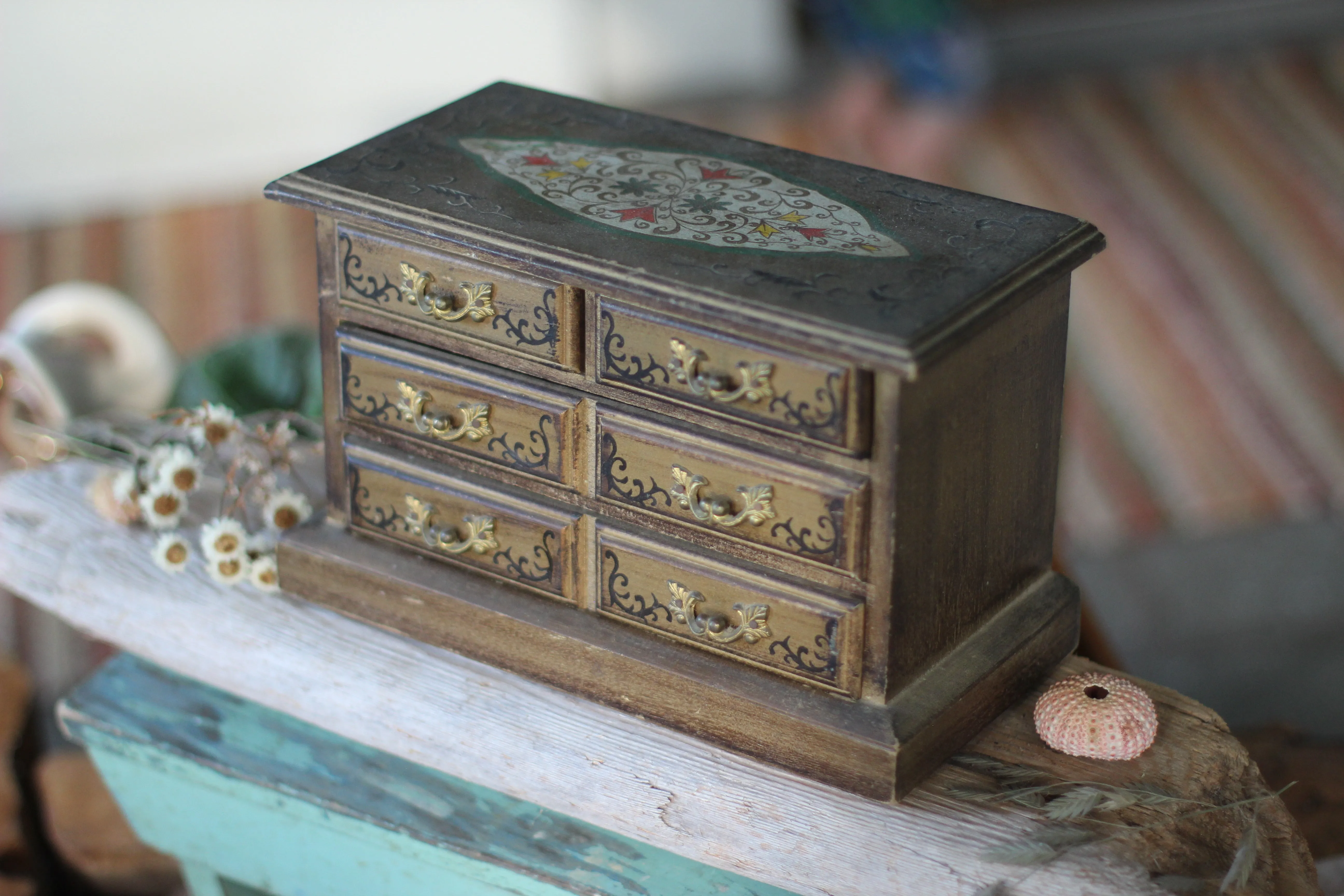 Vintage Florentine Wood Jewelry Box