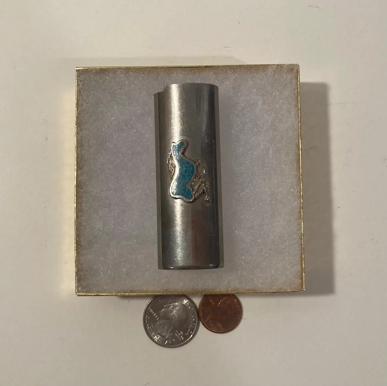 Vintage Metal Bic Lighter Case Holder, Turquoise, Horse, Mustang, Really Nice Design, Quality, Cigarettes, Smoking, Cigars, Tobacco