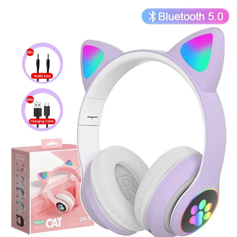 Wireless Cute Cat Ears Headphones with Bluetooth 5.0, Stereo Sound, Mic, TF Card Support – Perfect Earphone Birthday Gift for Kids and Girls