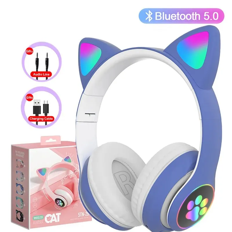 Wireless Cute Cat Ears Headphones with Bluetooth 5.0, Stereo Sound, Mic, TF Card Support – Perfect Earphone Birthday Gift for Kids and Girls