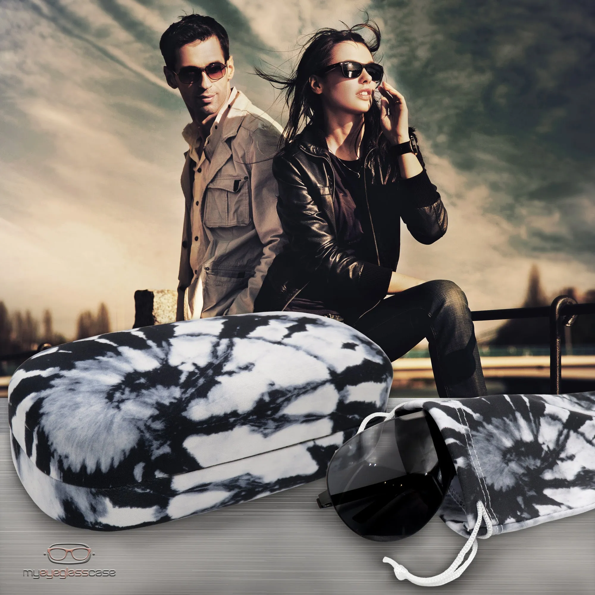 XL Large straight sunglasses Case - Hard eyeglass case w/ Cloth pouch| Oversized Men and Women (AS505 Tie Dye)