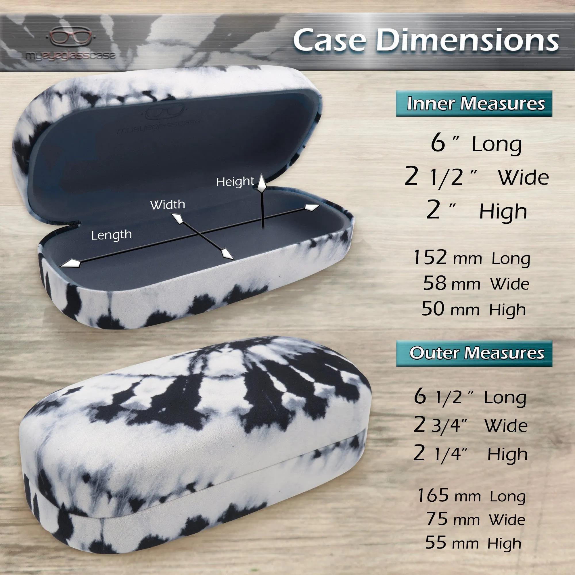 XL Large straight sunglasses Case - Hard eyeglass case w/ Cloth pouch| Oversized Men and Women (AS505 Tie Dye)