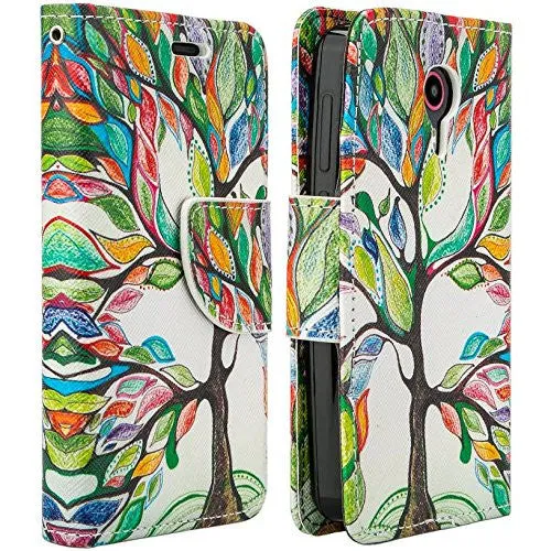 ZTE Ultra Case | ZTE Quest | ZTE Uhura Case, Wrist Strap Magnetic Flip Fold[Kickstand] Pu Leather Wallet Case with ID & Credit Card Slots for ZTE Ultra/Quest/Uhura - Colorful Tree