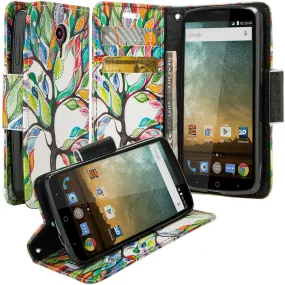 ZTE Ultra Case | ZTE Quest | ZTE Uhura Case, Wrist Strap Magnetic Flip Fold[Kickstand] Pu Leather Wallet Case with ID & Credit Card Slots for ZTE Ultra/Quest/Uhura - Colorful Tree